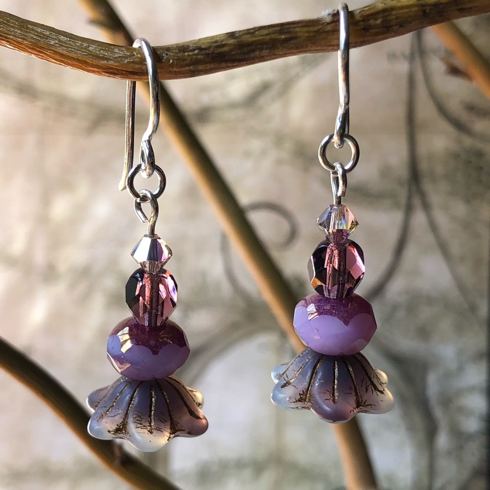 Purple Flower Earrings - Purple Jewelry, Violet